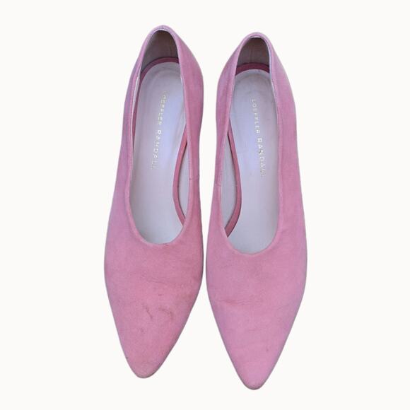 Pink Suede Pumps Loeffler Randall Size 7 Chunky Heel Pointed Toe Leather Sole - Picture 5 of 12